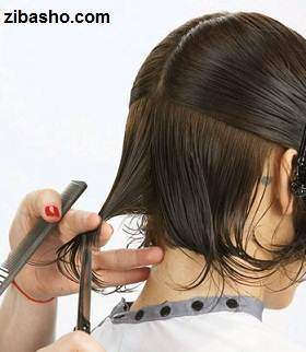 image آموزش عکس به عکس کوتاه موی زنانه در خانه مدل باب گرد