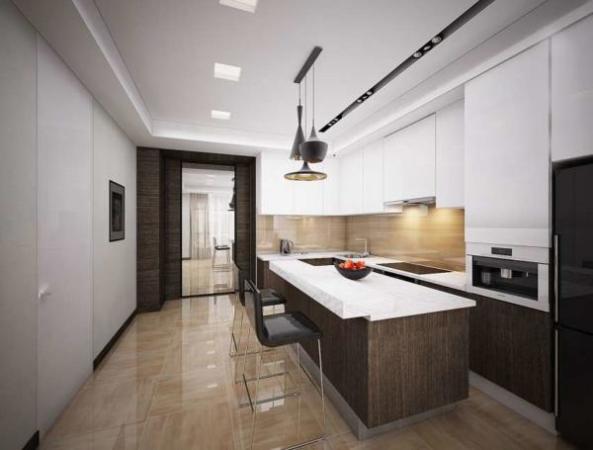 image طراحی فوق العاده شیک آشپزخانه و پذیرایی قهوه ای
