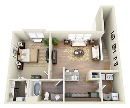 image نقشه های معماری خلاقانه آپارتمان های کوچک یک خوابه