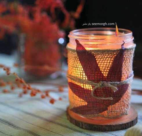image ساخت شمع های زیبای پاییزی با شیشه ها و مواد دور ریختنی