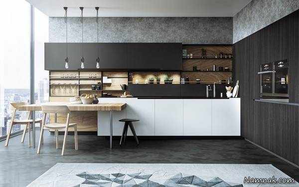 image عکس جدیدترین مدل های کابینت آشپزخانه ترکیب رنگ مشکی سفید