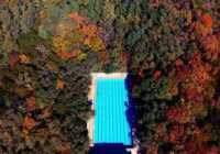 image تصویر هوایی از یک استخر داخل جنگلی در شنیانگ چین